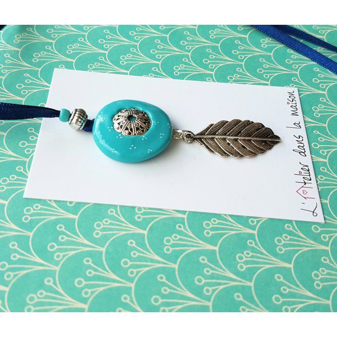 sautoir rond feuille turquoise