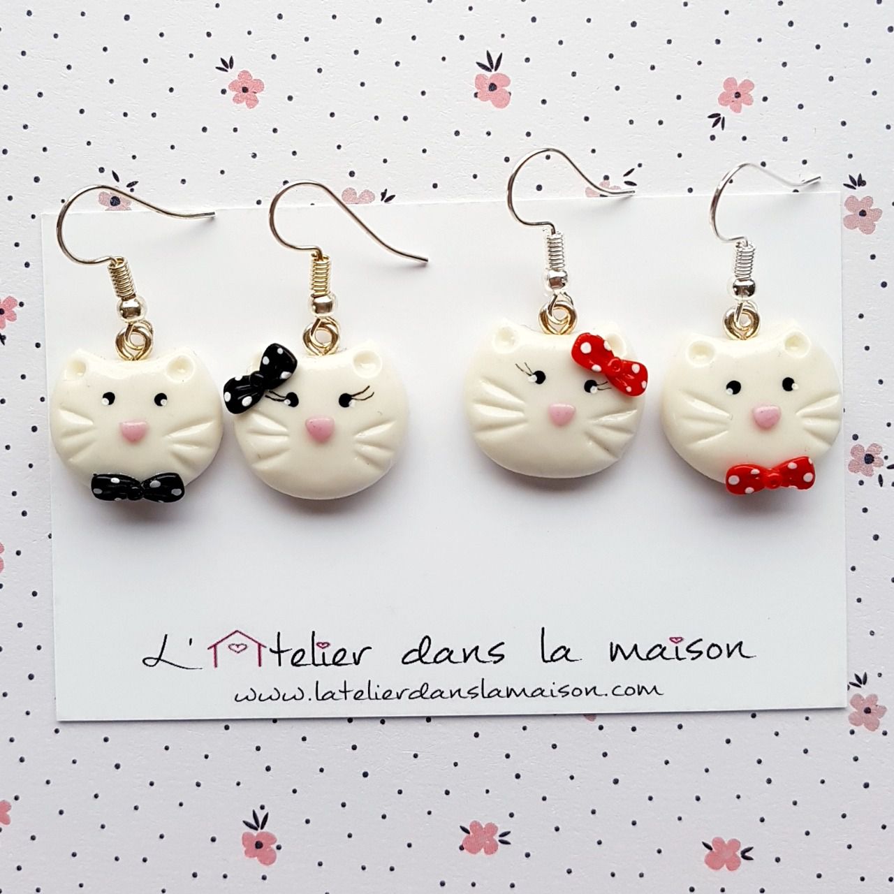 Boucles d'oreilles trois chats perchés