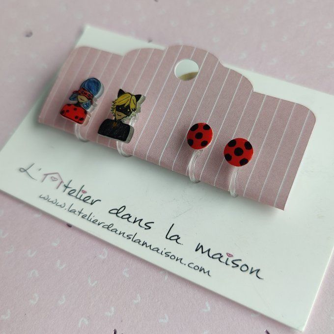Boucles d'oreilles avec ou sans perçage inspiration Miraculous