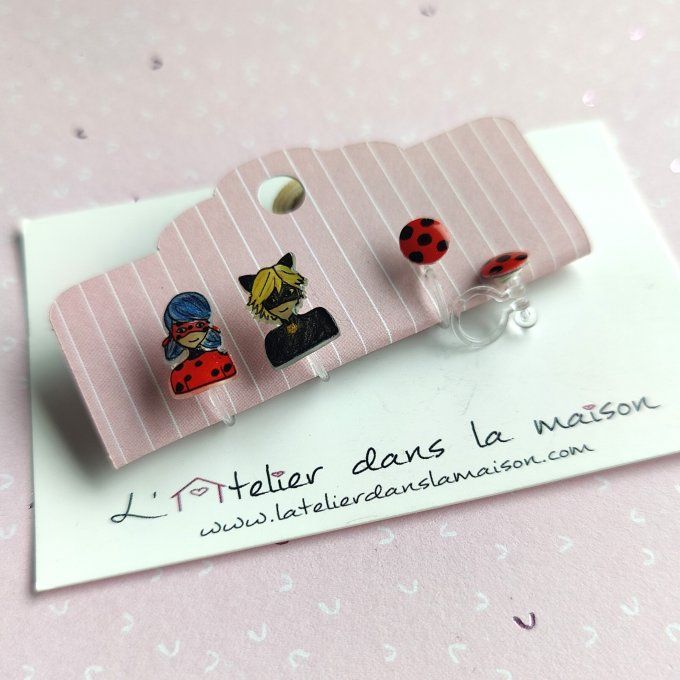 Boucles d'oreilles avec ou sans perçage inspiration Miraculous