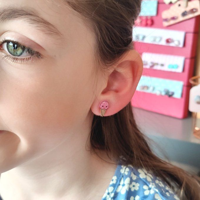 Boucles d'oreilles avec ou sans perçage cornet de glace