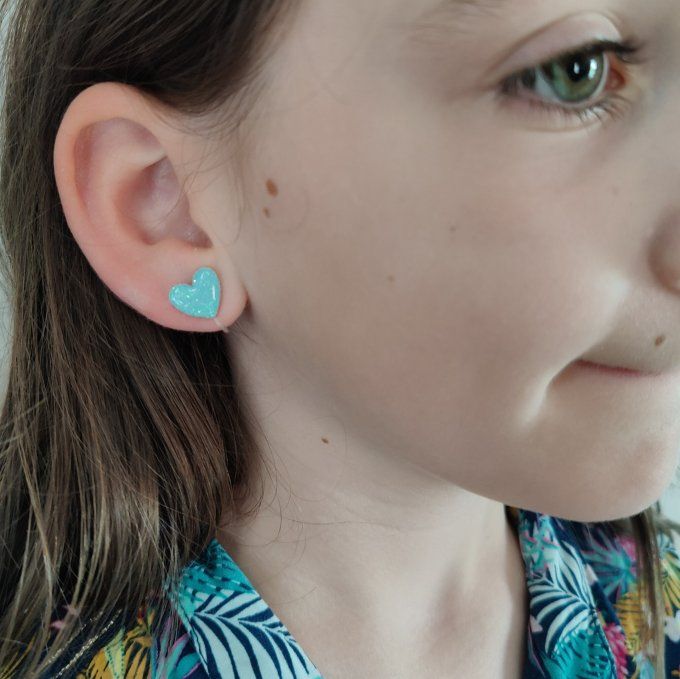 Les  clips à paillettes coeurs, boucles d'oreilles sans perçage