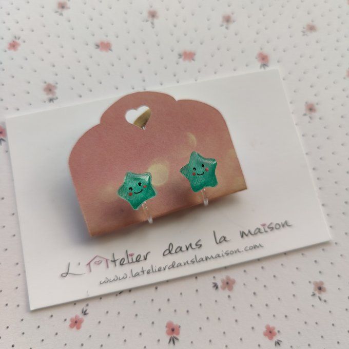 Boucles d'oreilles sans perçage étoile turquoise défaut couleur 
