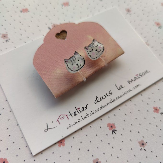 Boucles d'oreilles sans perçage chat petit défaut