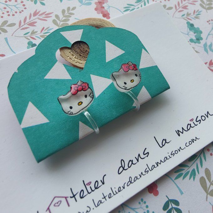 Boucles d'oreilles sans perçage tête de chat, petits défauts 