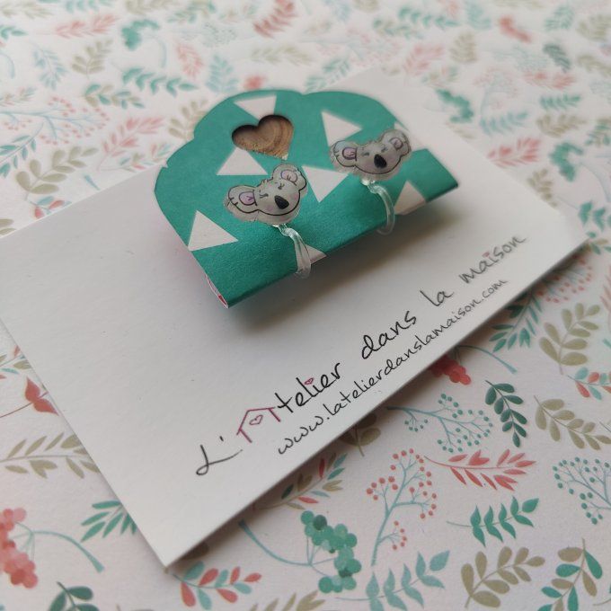 Boucles d'oreilles sans perçage koala léger défaut