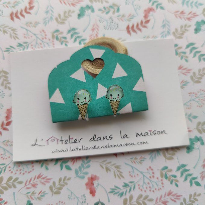 Boucles d'oreilles sans perçage glace turquoise petits défauts 