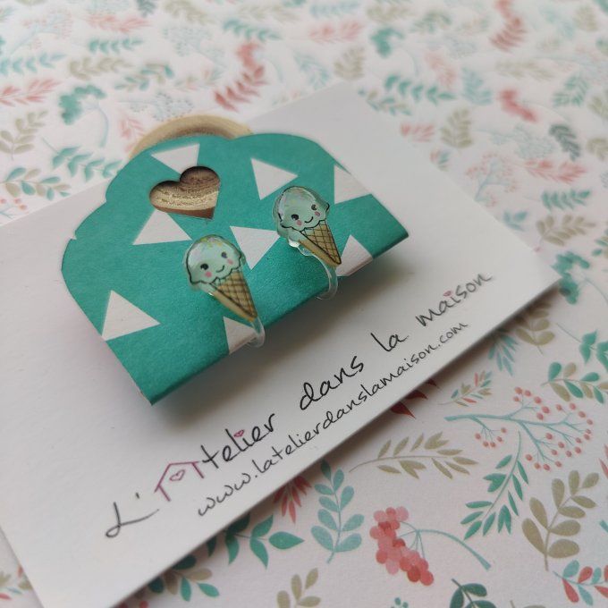 Boucles d'oreilles sans perçage glace turquoise petits défauts 