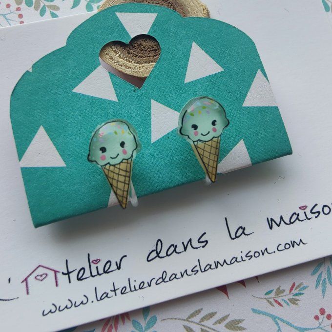Boucles d'oreilles sans perçage glace turquoise petits défauts 