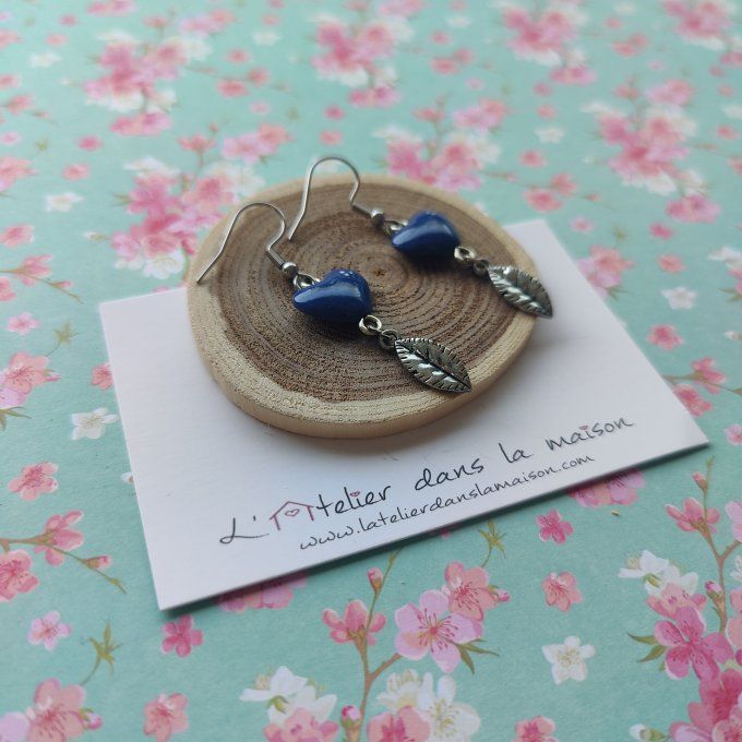 Boucles d'oreilles coeur bleu