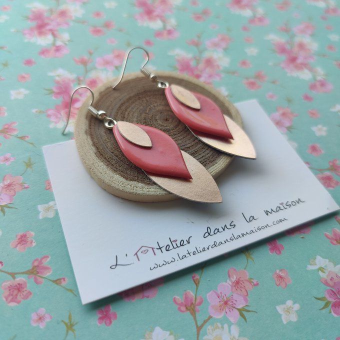 Boucles d'oreilles feuille corail et or