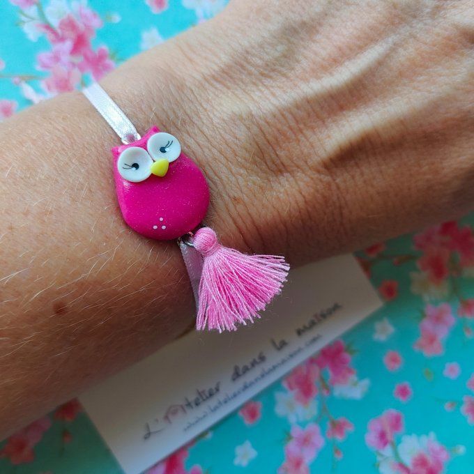 Bracelet chouette rose vif