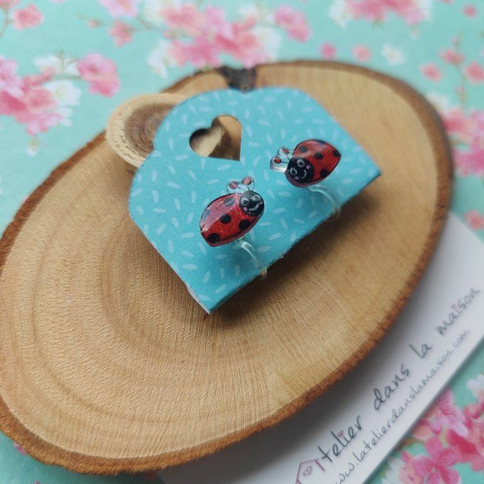 Boucles d'oreilles sans perçage coccinelles paillettes 
