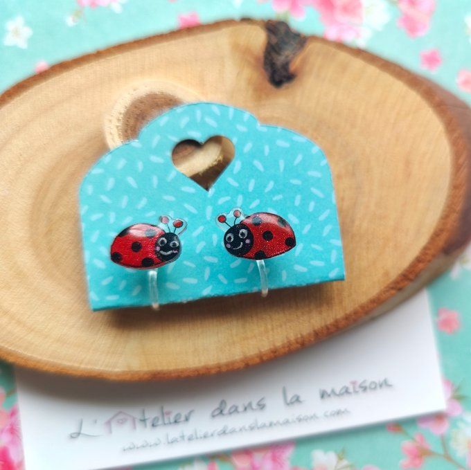 Boucles d'oreilles sans perçage coccinelles paillettes 