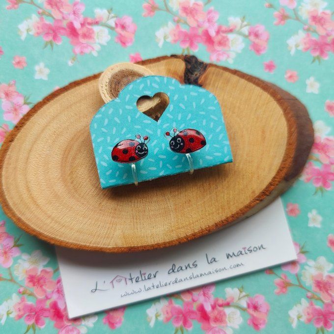 Boucles d'oreilles sans perçage coccinelles paillettes 