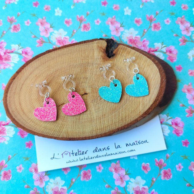 Boucles d'oreilles sans perçage en simili coeurs