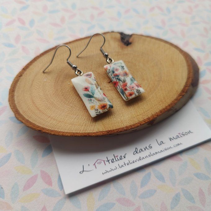 Boucles d'oreilles rectangulaires fleurs des champs 