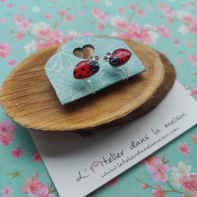 Boucles d'oreilles sans perçage coccinelles