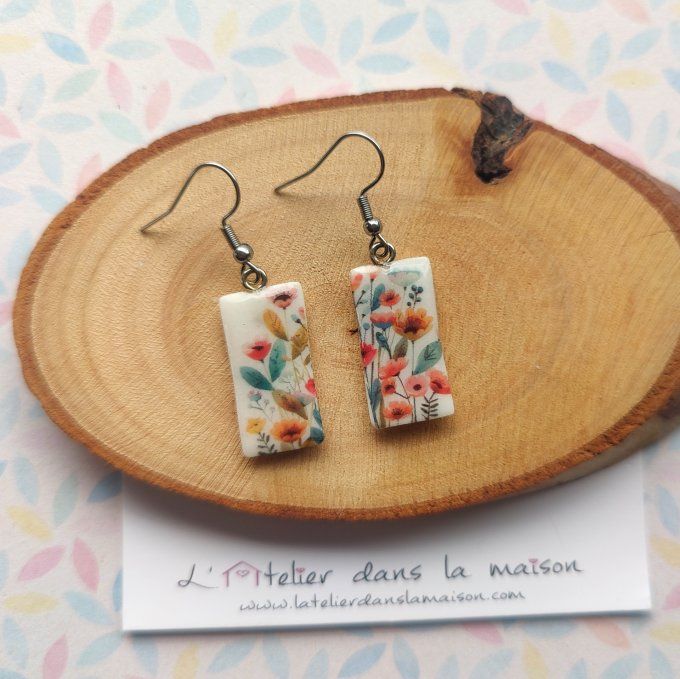 Boucles d'oreilles rectangulaires fleurs des champs 