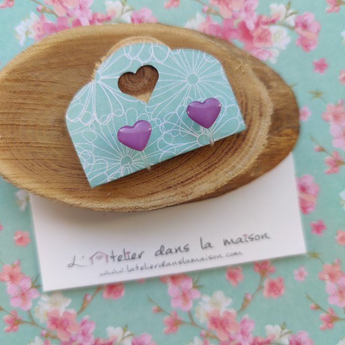 Boucles d'oreilles sans perçage coeur violet léger défaut