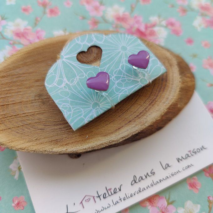 Boucles d'oreilles sans perçage coeur violet léger défaut