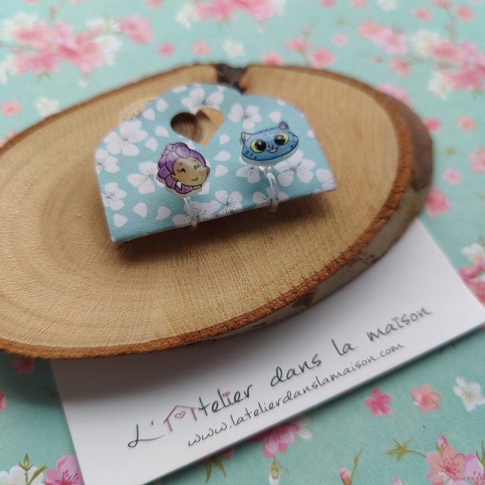 Boucles d'oreilles avec ou sans perçage kpop Rumi et chat petit défaut
