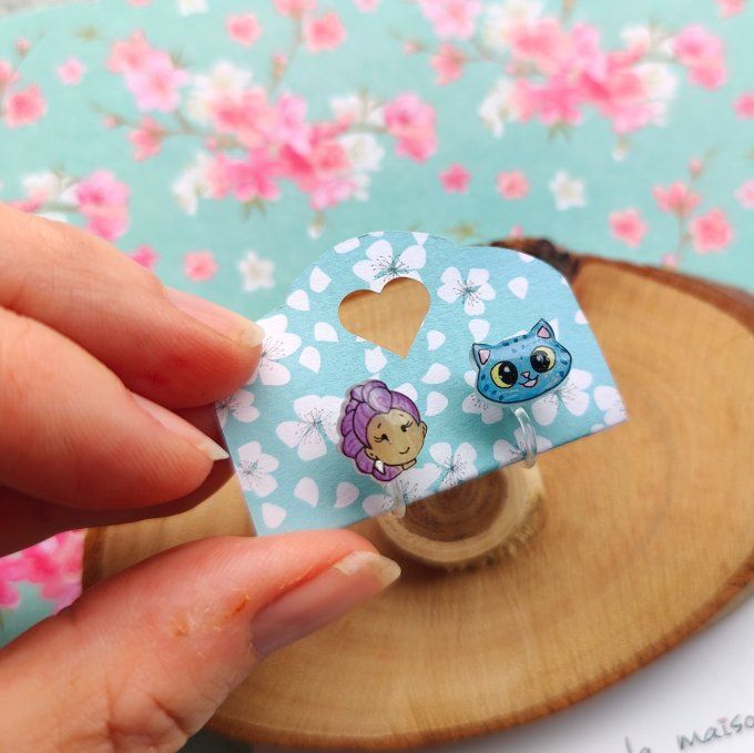 Boucles d'oreilles avec ou sans perçage kpop Rumi et chat petit défaut