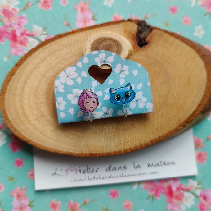 Boucles d'oreilles sans perçage chasseuse de démon et chat