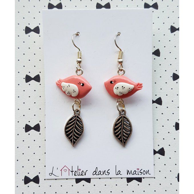 Boucles d'oreilles oiseaux corail