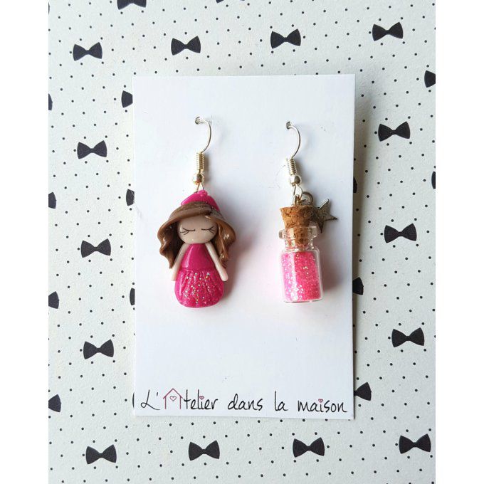 Boucles princesse rose et paillettes