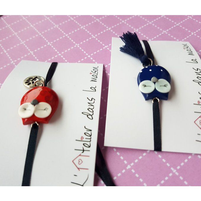 Bracelet chouette rouge ou bleue