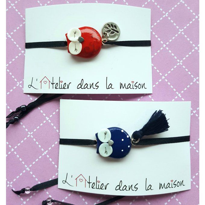 Bracelet chouette rouge ou bleue