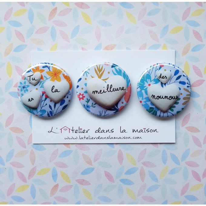 Lot de 3 magnets "La meilleure des nounous"