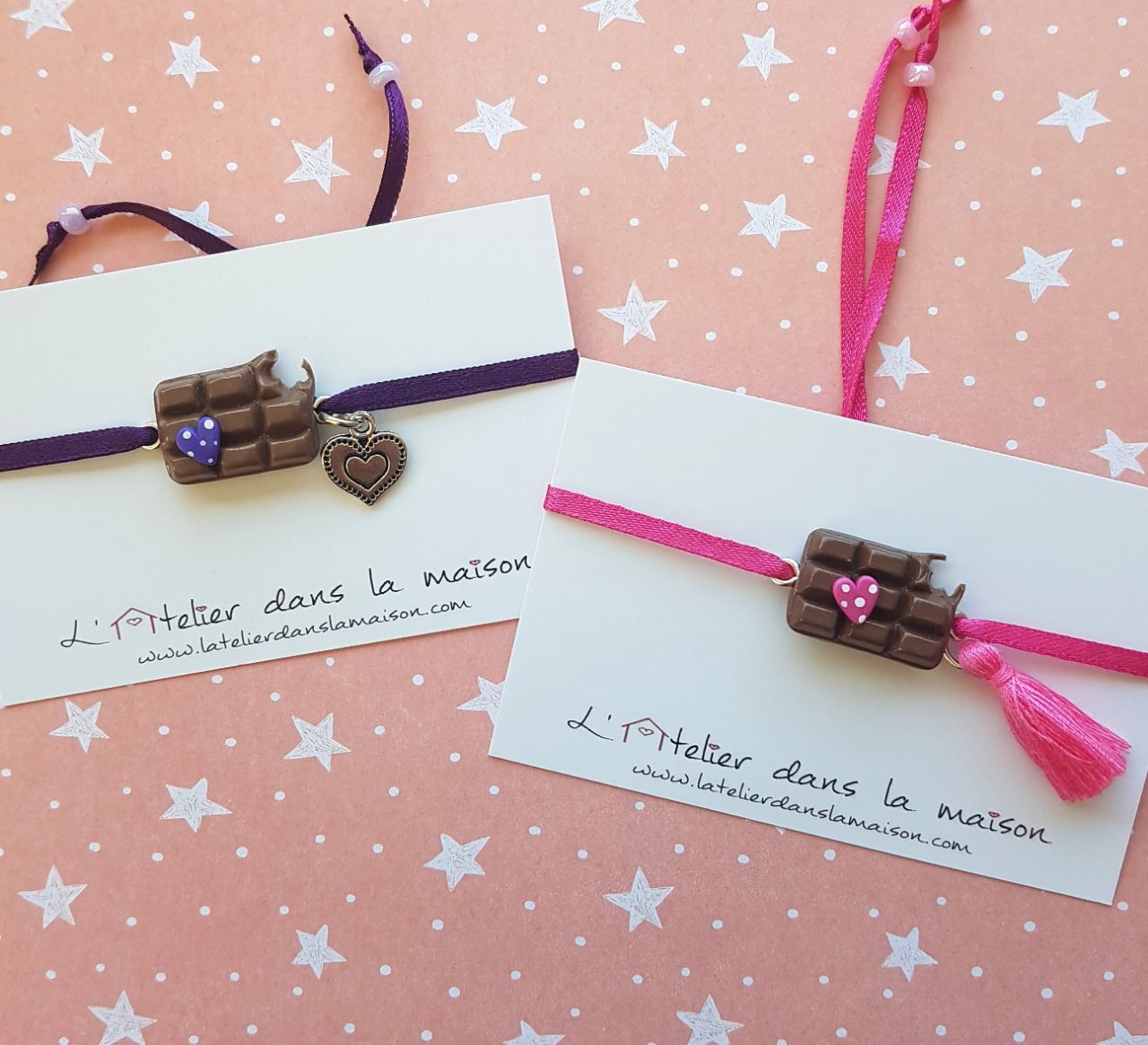 Bracelet tablette de chocolat rose ou violet