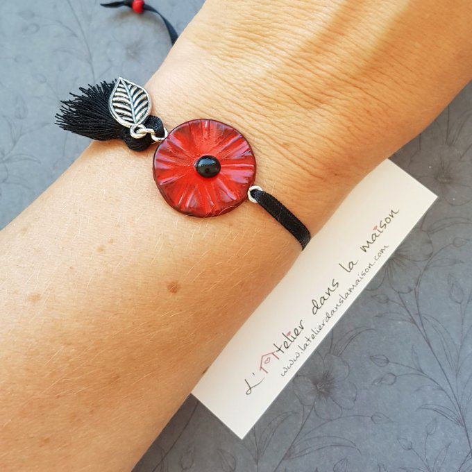 Bracelet coquelicot rouge ou blanc breloque 