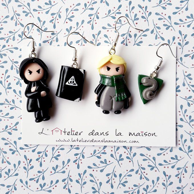 Boucles d'oreilles asymétriques inspiration Professeur Rogue ou Drago Malfoy