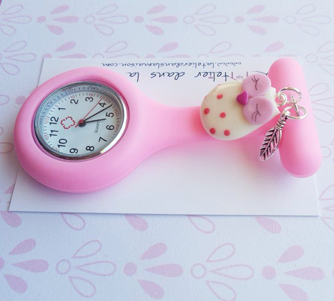 montre médicale chouette rose silicone