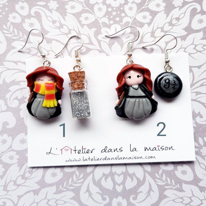 Boucles d'oreilles asymétriques inspiration Hermione et fiole