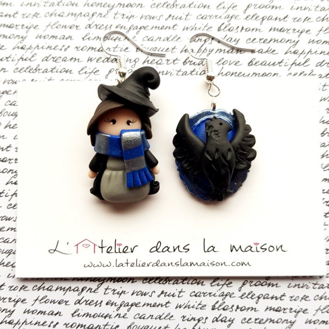 Boucles d'oreilles asymétriques inspiration Serdaigle