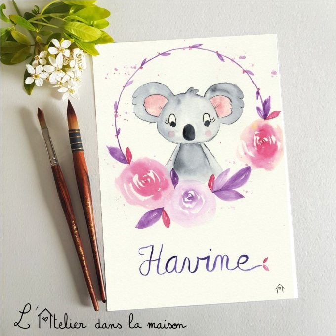 Aquarelle koala avec prénom