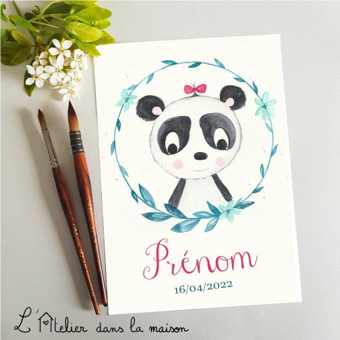 aquarelle panda avec prénom