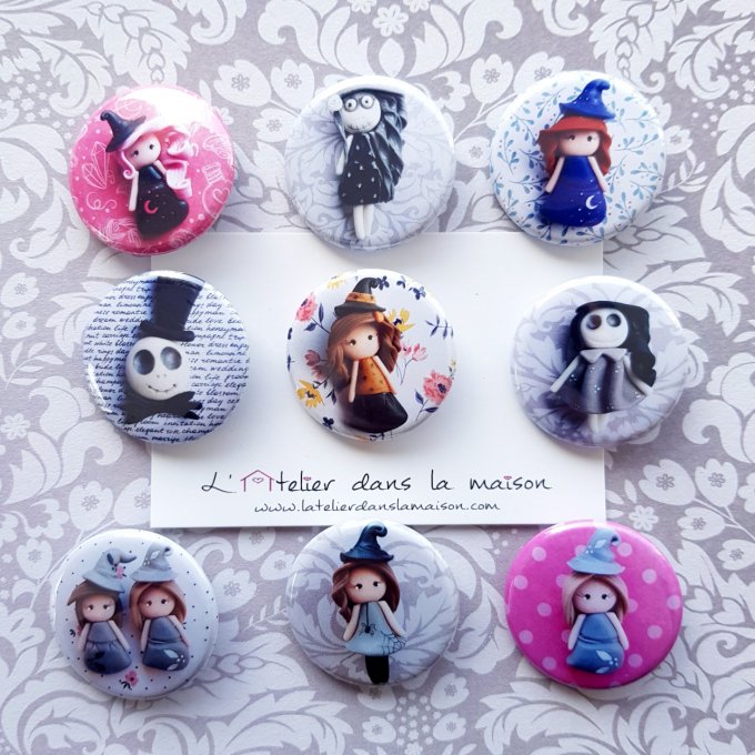 Badges sorcières squelettes