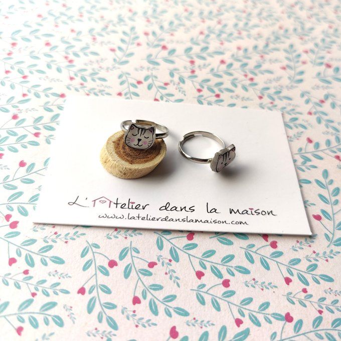 bague enfant réglable chat endormi