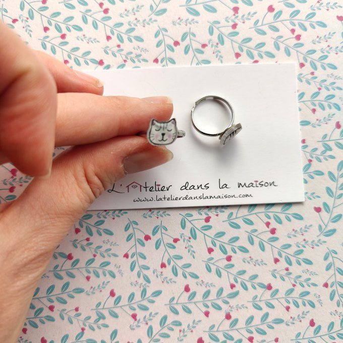 bague enfant réglable chat blanc