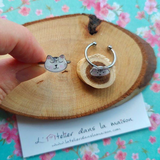 Bague enfant réglable chat