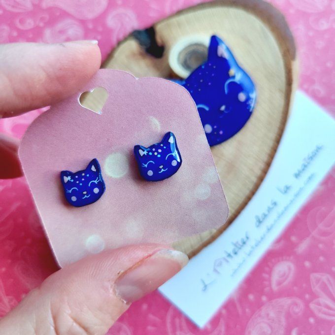 Boucles d'oreilles avec ou sans perçage chat galaxie ou broche