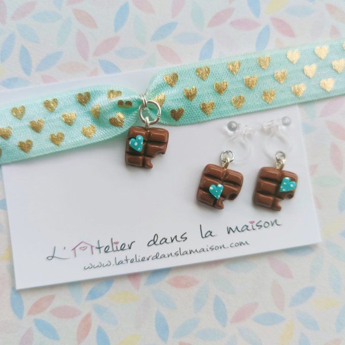 puces clip sans trous chocolat et bracelet