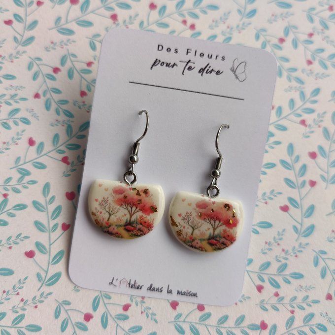 Boucles ou bracelet fleurs de cerisier personnalisable