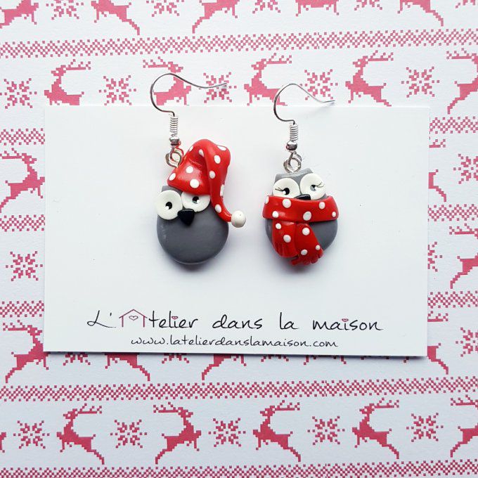 boucles d'oreilles hibou noel