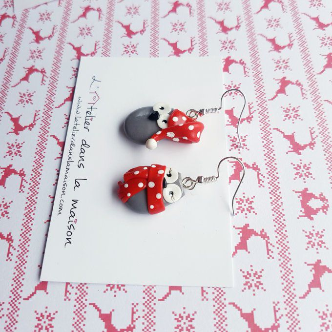 boucles d'oreilles chouette hiver